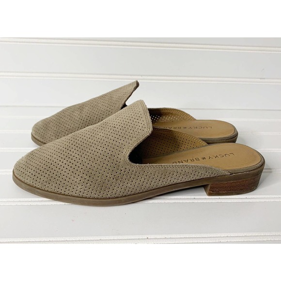 Lucky Brand Shoes - Lucky Brand Womens Mules Coryna Shoes 7.5 M Taupe Suede Leather Slip On Flats